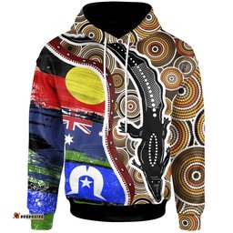 Hoodie Australian Aboriginal Crocodile With NAIDOC Flags