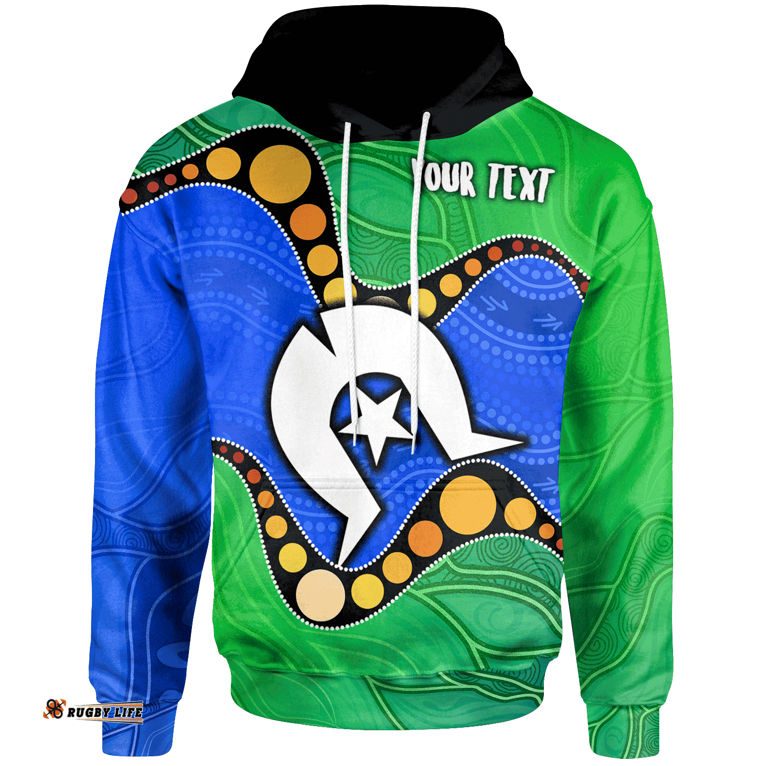 Custom Torres Strait Islands Hoodie Flag with Aboriginal Patterns