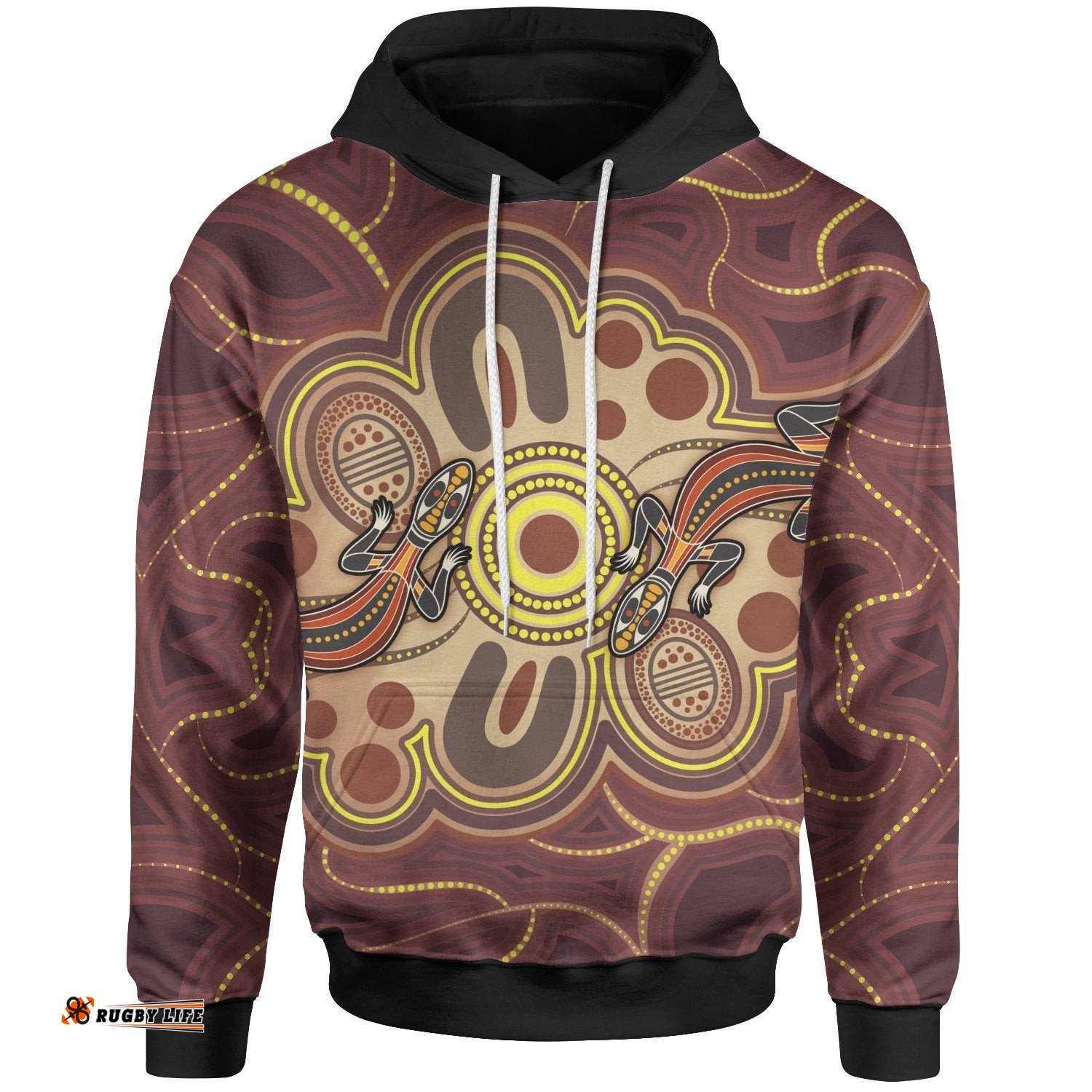 Aboriginal Hoodie, Indigenous Lizard Dot Painting Art