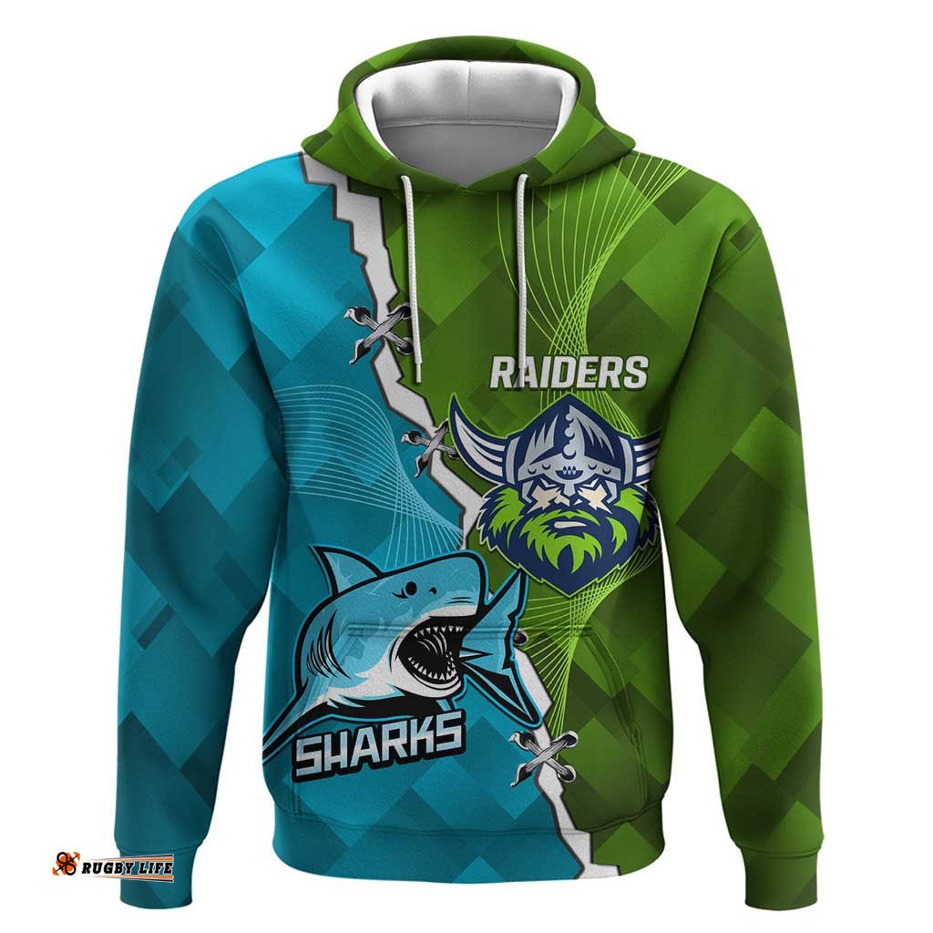 personalised sharks and raiders rugby hoodie sporty style