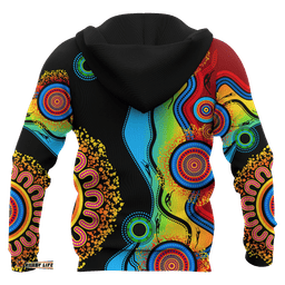 Aboriginal Hoodie, Circle Dot Painting Flowers Patterns Blue Dream
