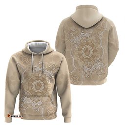 beige australia lizard with aboriginal art hoodie