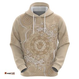 beige australia lizard with aboriginal art hoodie