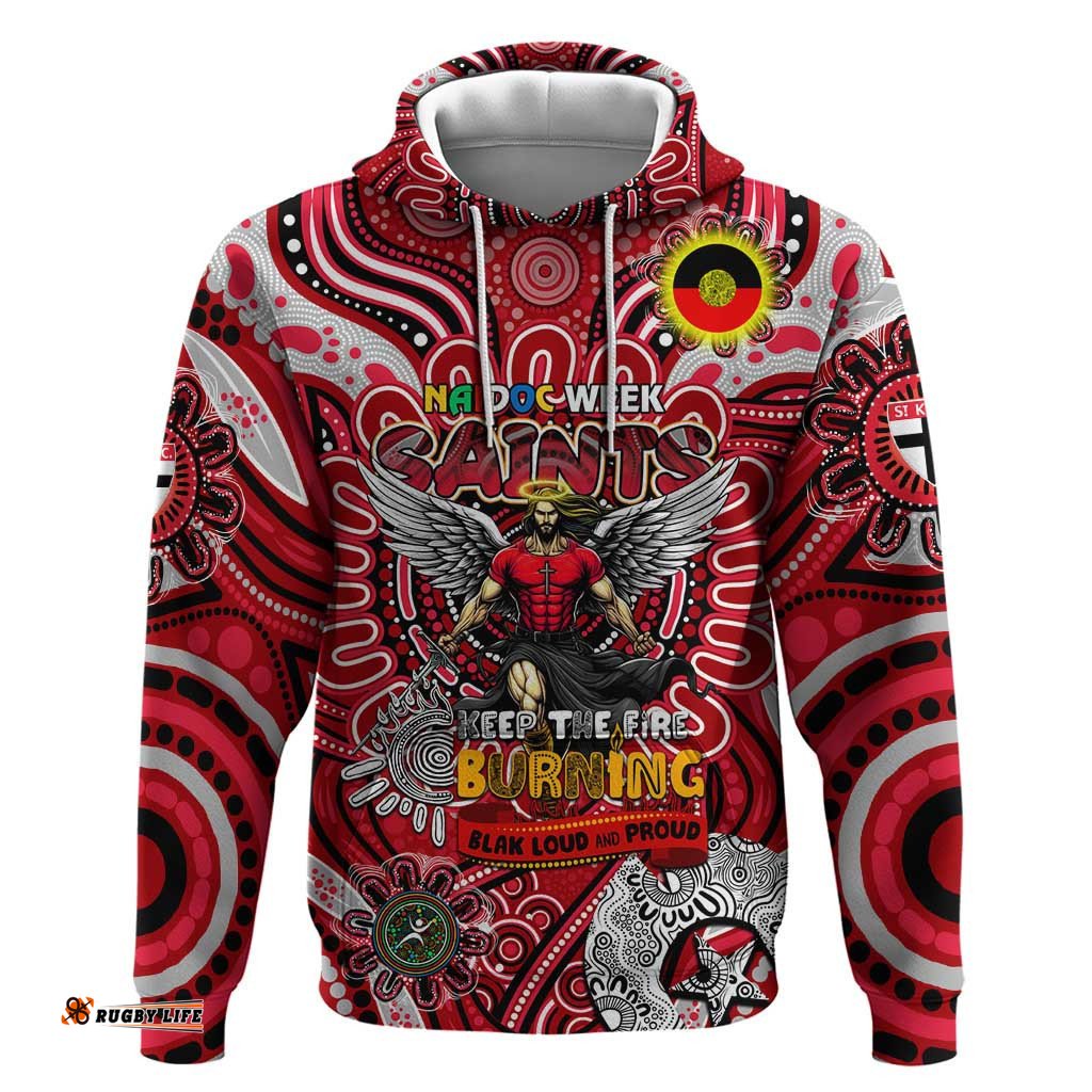 custom st kilda saints naidoc week 2024 hoodie mascot football dt02