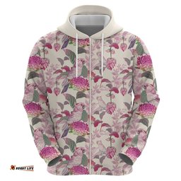pink cockatoo australia hoodie tropical flowers seamless pattern