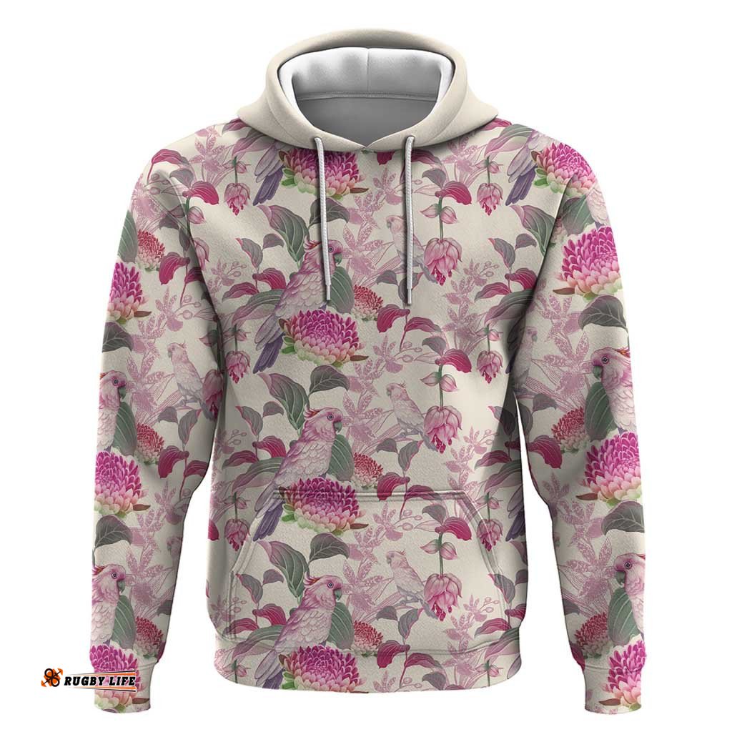 pink cockatoo australia hoodie tropical flowers seamless pattern