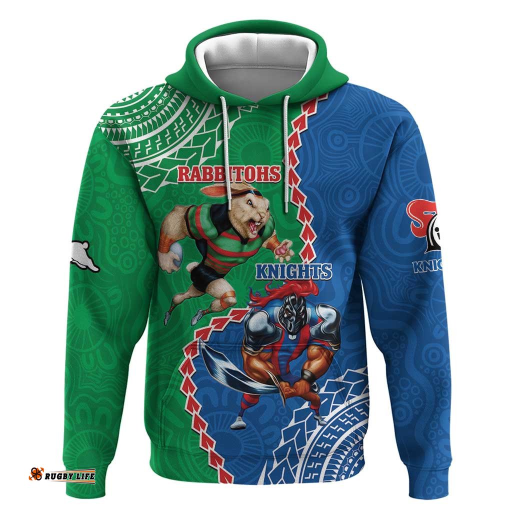 personalised rabbitohs and knights rugby hoodie aboriginal mix polynesian pattern