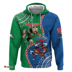 personalised rabbitohs and knights rugby hoodie aboriginal mix polynesian pattern