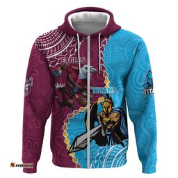 personalised eagles and titans rugby hoodie aboriginal mix polynesian pattern