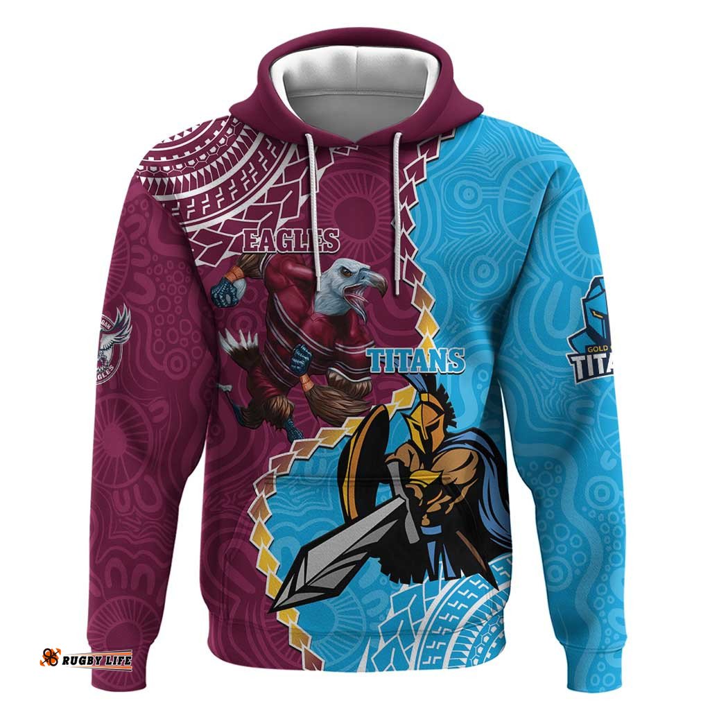 personalised eagles and titans rugby hoodie aboriginal mix polynesian pattern