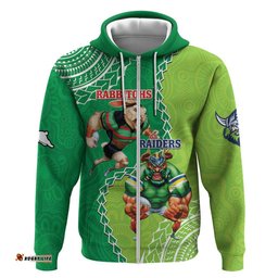 personalised rabbitohs and raiders rugby hoodie aboriginal mix polynesian pattern