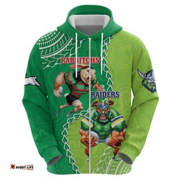 personalised rabbitohs and raiders rugby hoodie aboriginal mix polynesian pattern