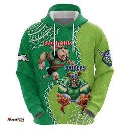 personalised rabbitohs and raiders rugby hoodie aboriginal mix polynesian pattern