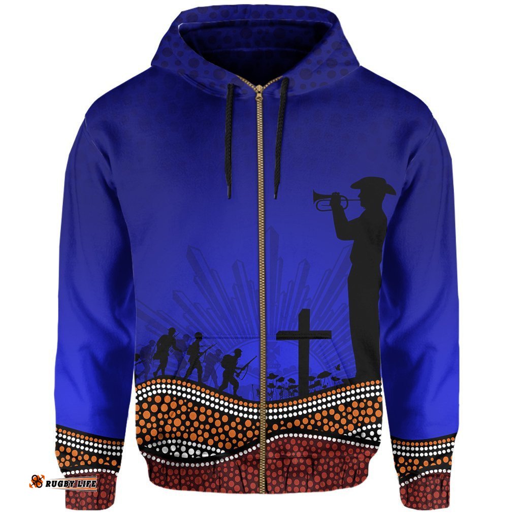 Zipper Hoodie ANZAC Day Our Heroes Nhi Style Blue