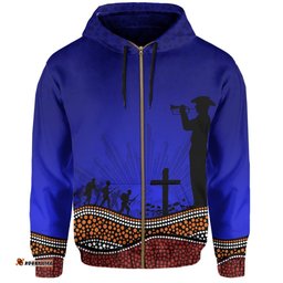 Zipper Hoodie ANZAC Day Our Heroes Nhi Style Blue