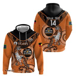 custom nrl tigers naidoc week hoodie keep the fire burning indigenous art