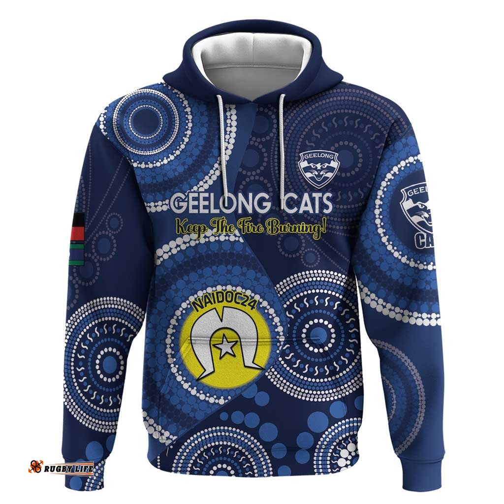 custom afl geelong naidoc week hoodie keep the fire burning indigenous art