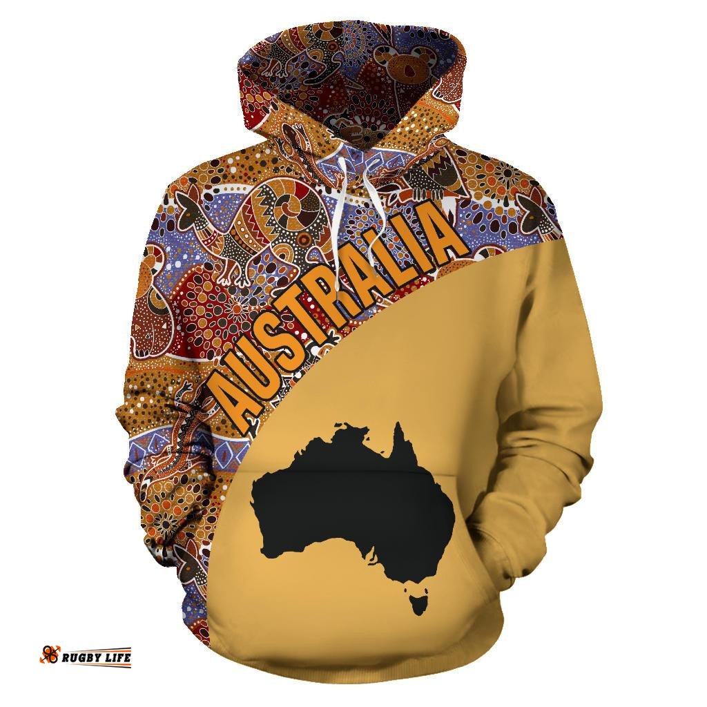 Aboriginal Hoodie, Australia Map Patterns Koala Kangaroo