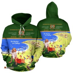 Hoodie Queensland Hoodie Vintage Poster All Over Print Unisex