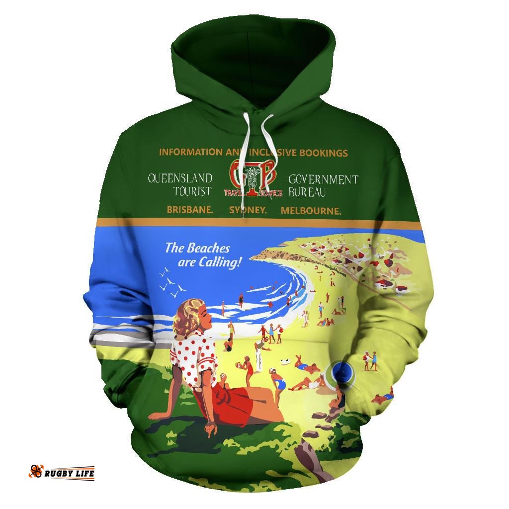 Hoodie Queensland Hoodie Vintage Poster All Over Print Unisex
