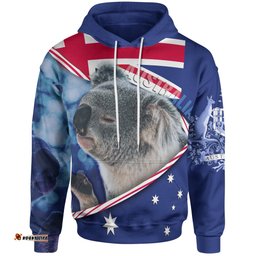Hoodie Australia Flag and Coat Of Arms Hoodie Koala 3D