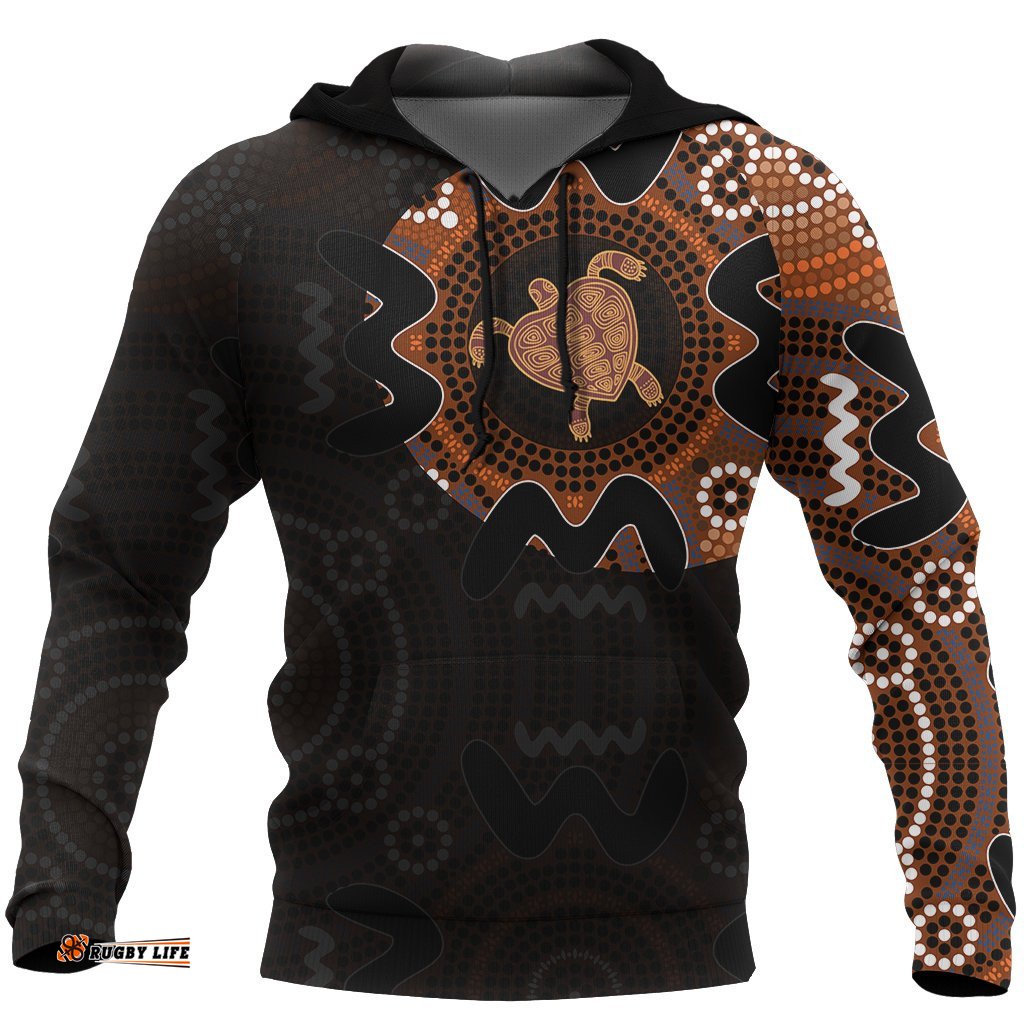 Aboriginal Hoodie, Turtle Patterns Australia Dot Painting Tattoo