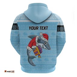 nrl cronulla sutherland christmas personalised hoodie with sharkies santa