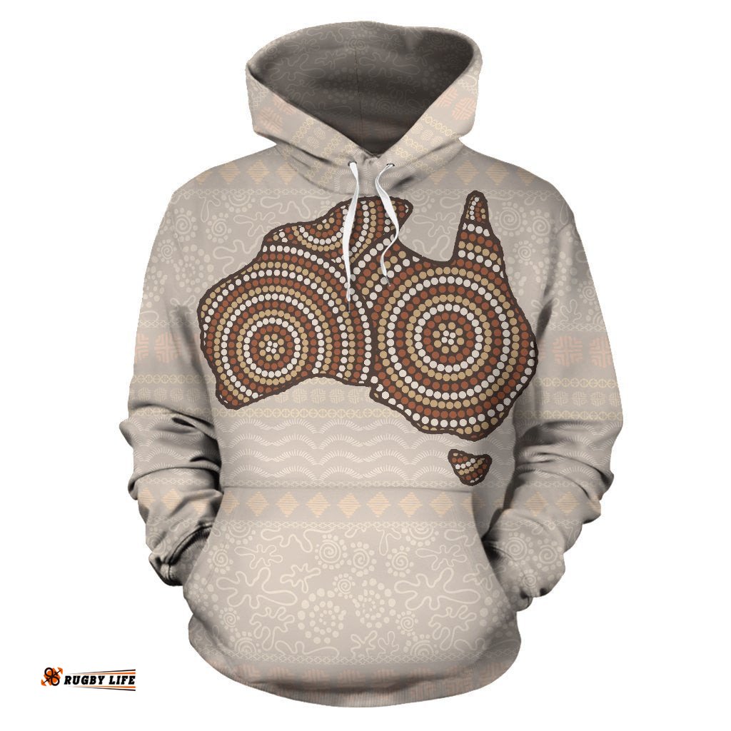 Aboriginal Hoodie, Australian Map Dot Painting Indigenous Patterns All Over Print
