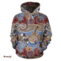 Aboriginal Hoodie, Koala Kangaroo Kookaburra Australian Animals