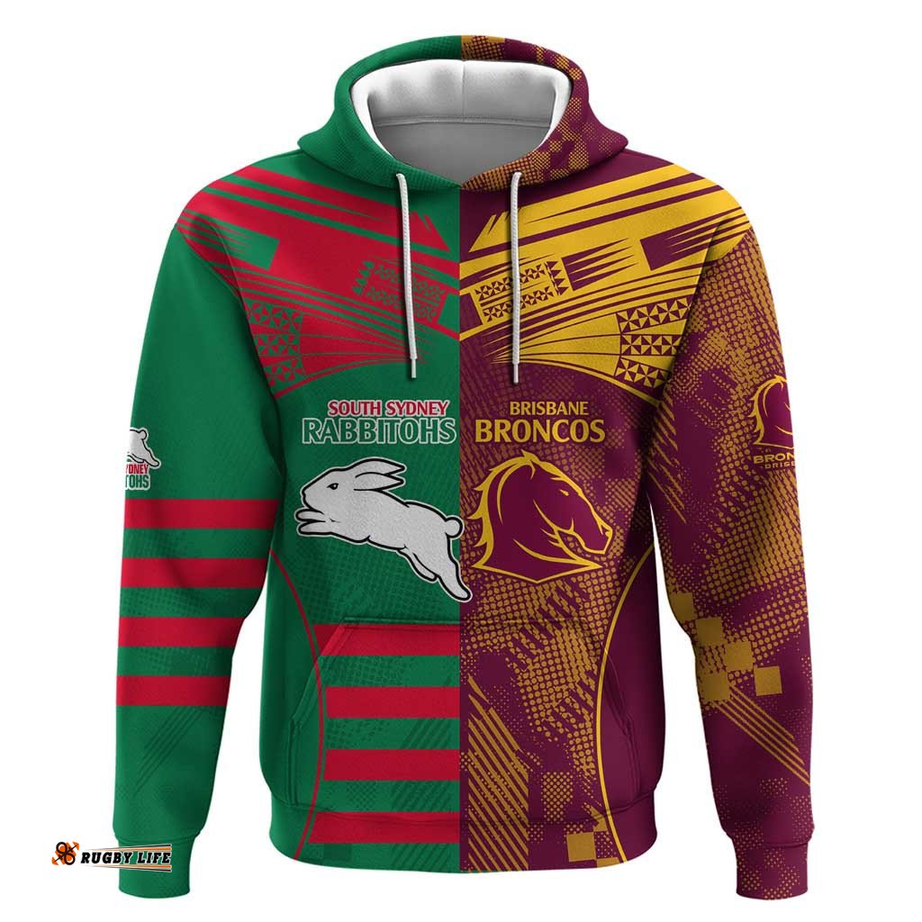 custom nrl rabbitohs and broncos hoodie sporty style