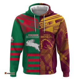 custom nrl rabbitohs and broncos hoodie sporty style