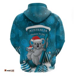 australia christmas in july hoodie mommy and baby koala santa blue