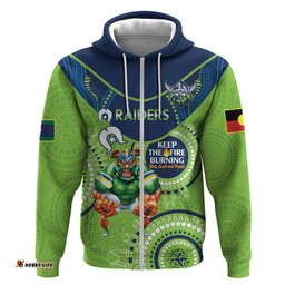 custom nrl raiders naidoc week hoodie keep the fire burning indigenous art