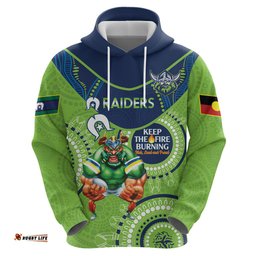 custom nrl raiders naidoc week hoodie keep the fire burning indigenous art