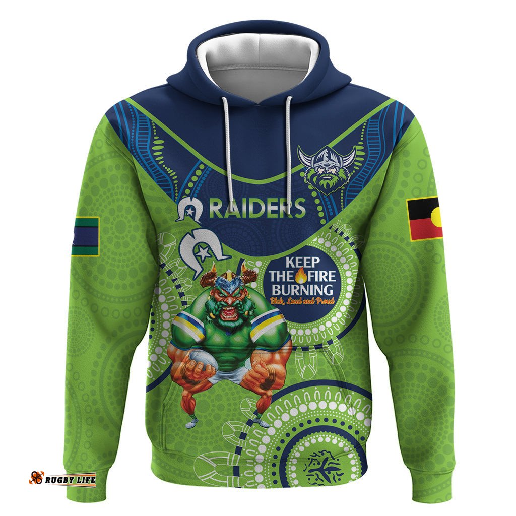 custom nrl raiders naidoc week hoodie keep the fire burning indigenous art