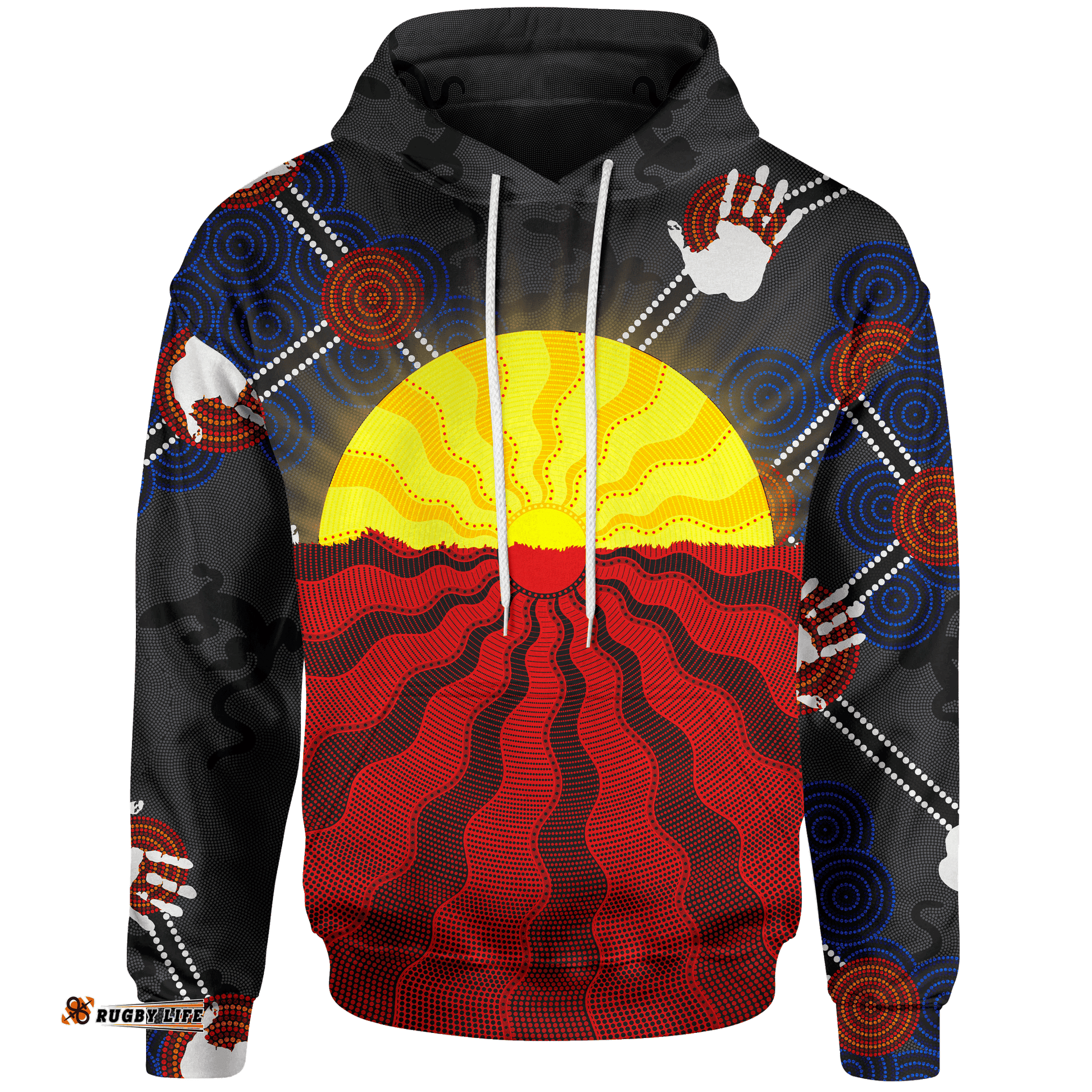 Aboriginal Hoodie, Aboriginal Lives Matter Flag Sun Dot Painting