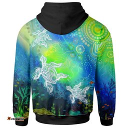 Custom Text Aboriginal Hoodie Indigenous Turtle Ocean Dot Painting Art