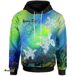 Custom Text Aboriginal Hoodie Indigenous Turtle Ocean Dot Painting Art