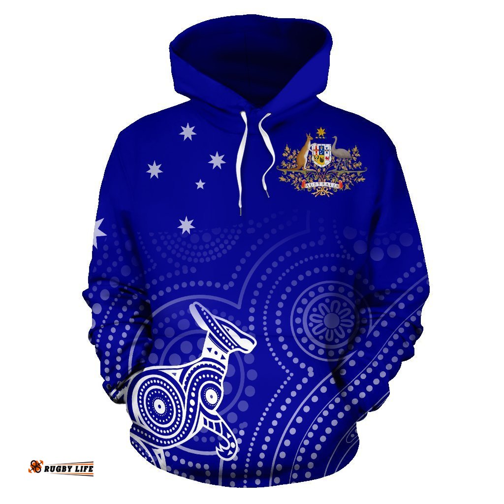 Aboriginal Hoodie, Kangaroo Dot Painting Australian Coat Of Arms