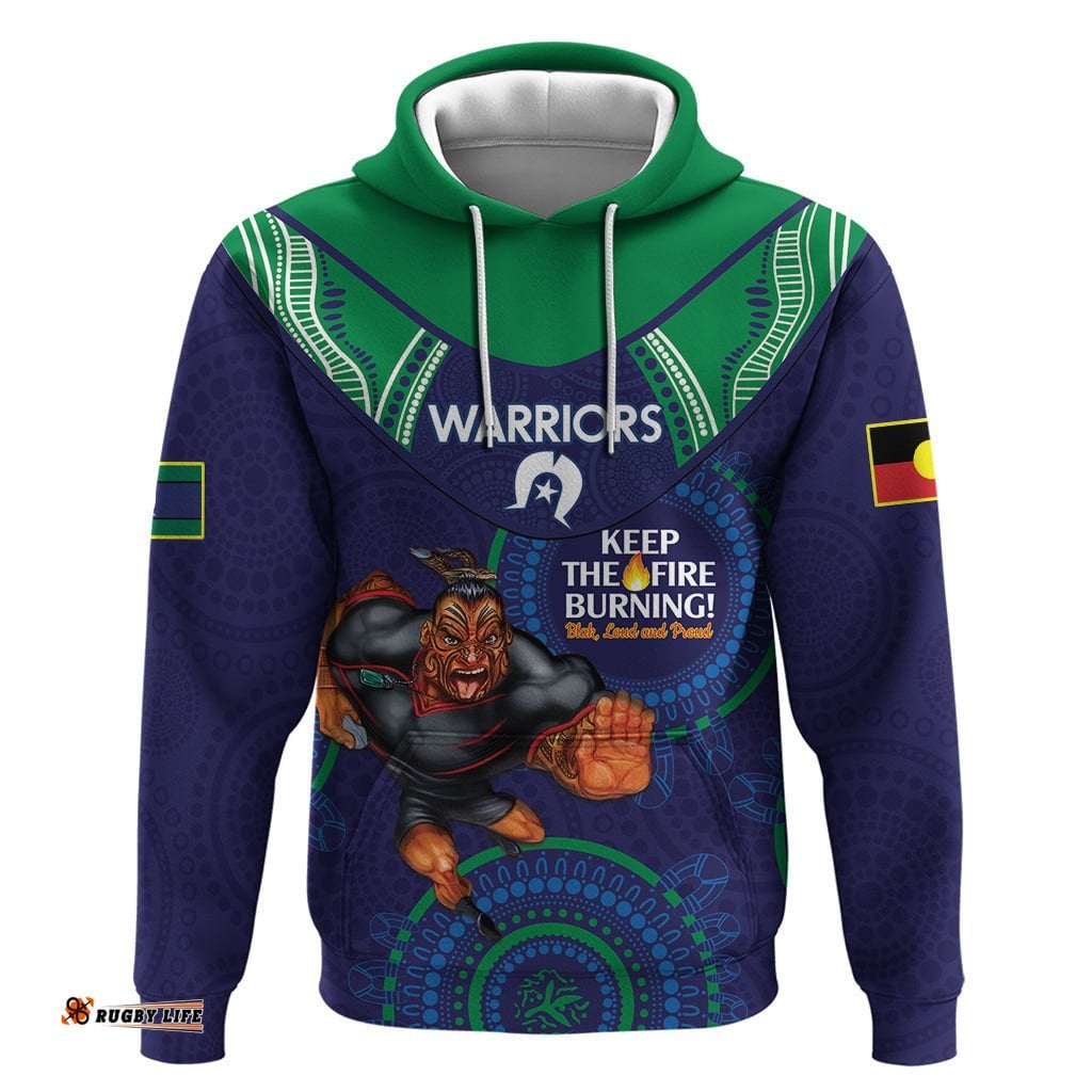 custom nrl warriors naidoc week hoodie keep the fire burning indigenous art