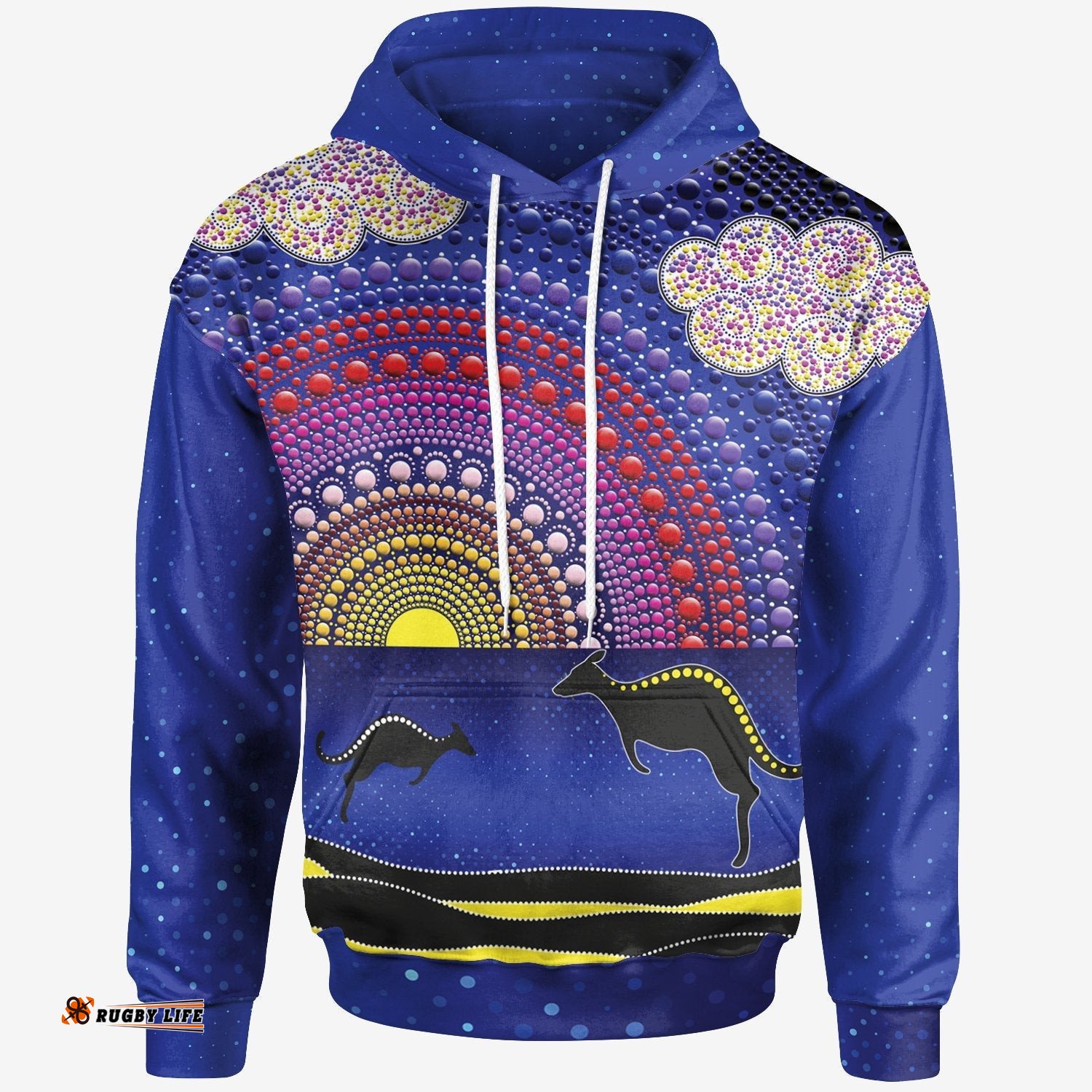 Aboriginal Hoodie Sunset Over The Sea And Kangaroo Dot Painting