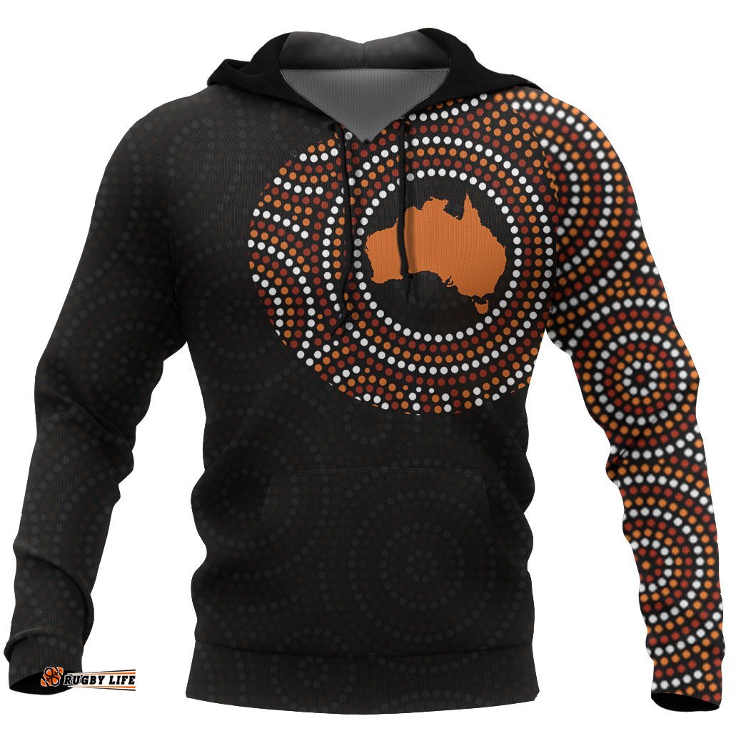 Aboriginal Hoodie, Australia Map Dot Painting Tattoo
