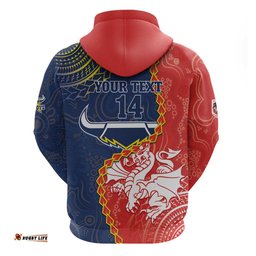 custom dragons and cowboys rugby hoodie aboriginal mix polynesian pattern
