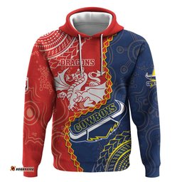 custom dragons and cowboys rugby hoodie aboriginal mix polynesian pattern