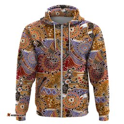 Aboriginal Hoodie, Kangaroo Koala Crocodile Patterns