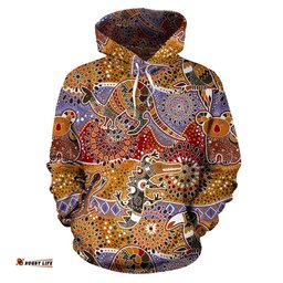 Aboriginal Hoodie, Kangaroo Koala Crocodile Patterns