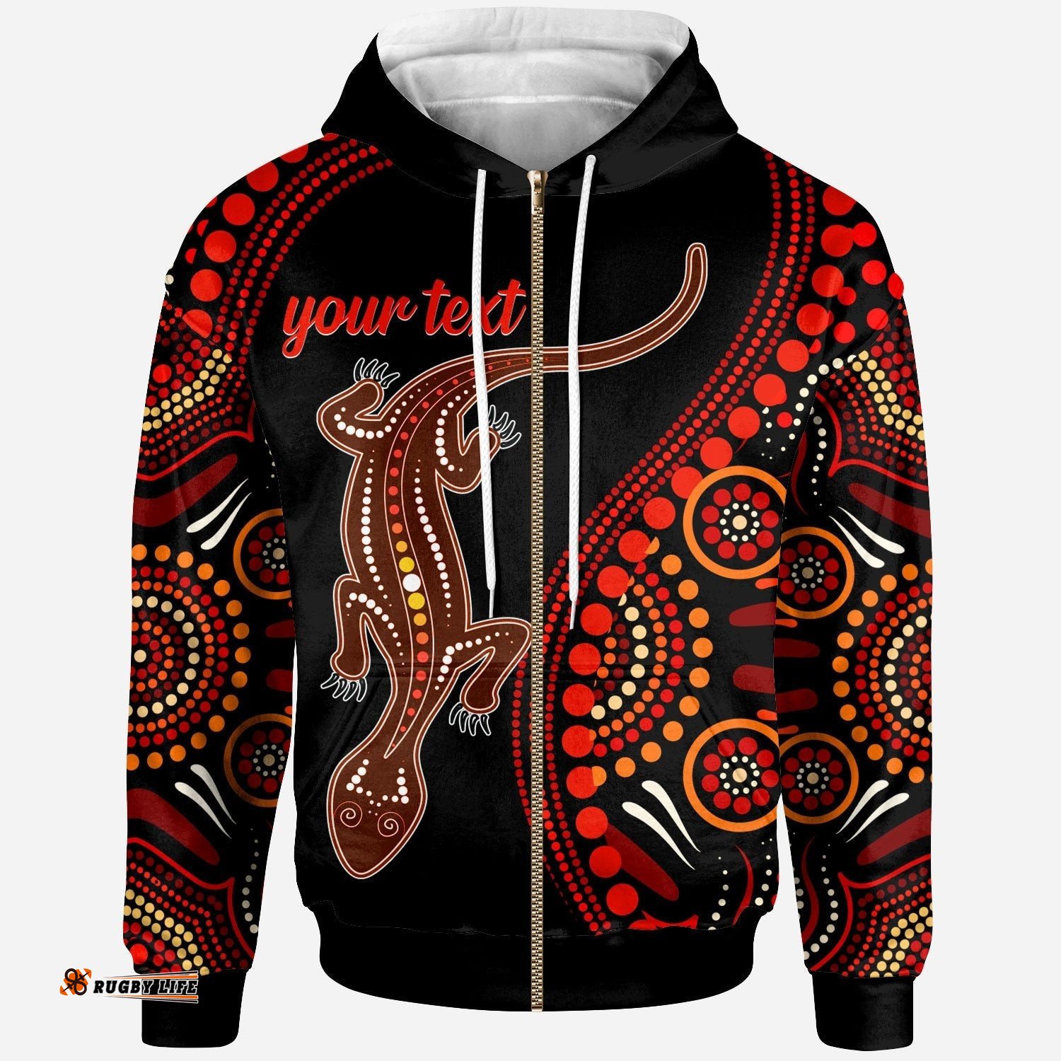 Aboriginal Personalised Zip Up Hoodie Aboriginal Lizard With Dot Painting Patterns