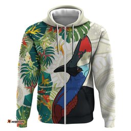 cassowary australia hoodie tropical flowers mix aboriginal art
