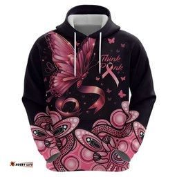 think pink butterfly ribbon aboriginal art hoodie