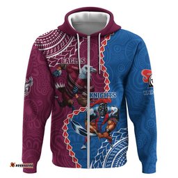 personalised eagles and knights rugby hoodie aboriginal mix polynesian pattern
